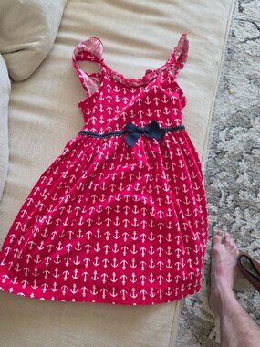 Good Lad Girls Red Anchor Print Sundress Size 5 Nautical Bow